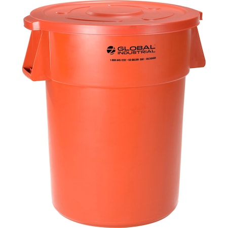 Global Industrial Plastic Trash Can with Lid, 55 Gallon Orange 240464ORCL